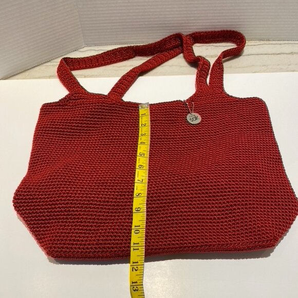 Le Sak Red Large Tote Crochet 2 handles Classic Casual - Picture 7 of 9